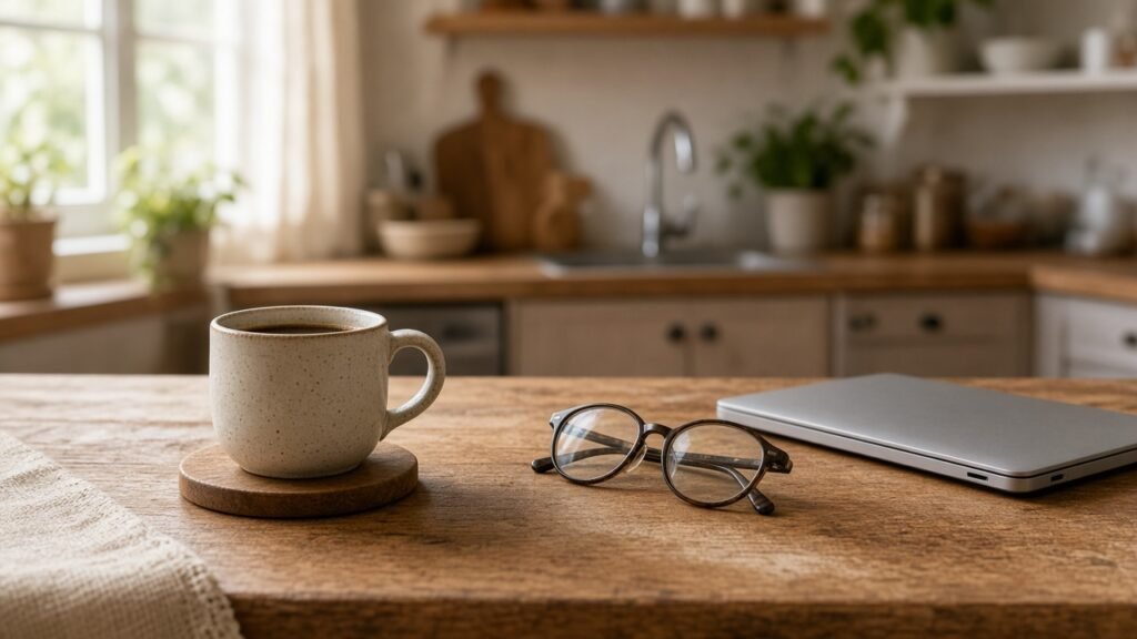 Kitchen table with coffee, glasses, and a laptop — AI explained simply in plain English